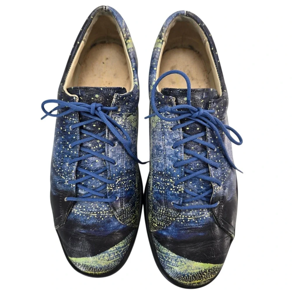 Icon Wearable Art Sneakers Womens 8 Blue Leather Starry Night Lace Up Boho Shoes